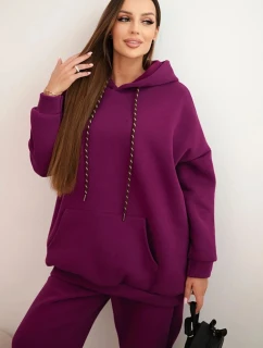 Dámský teplákový komplet model 21441642 z bavlny s kapucí tmavě fialový - K-Fashion