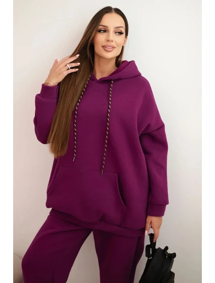 Dámský teplákový komplet model 21441642 z bavlny s kapucí tmavě fialový - K-Fashion Dámský teplákový komplet model 21441642 z bavlny s kapucí tmavě fialový - K-Fashion