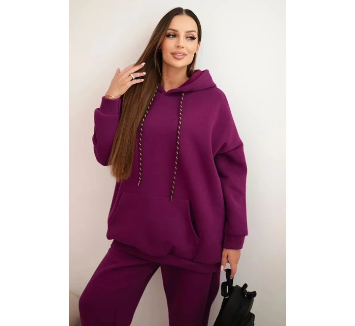 Dámský teplákový komplet model 21441642 z bavlny s kapucí tmavě fialový - K-Fashion Dámský teplákový komplet model 21441642 z bavlny s kapucí tmavě fialový - K-Fashion