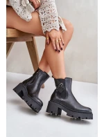 Zazoo 60490 Skórzane Ocieplane Botki Z Ozdobą Czarne