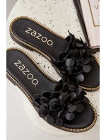 Zazoo 40381 Damskie Skórzane Klapki Na Płaskim Obcasie Czarne