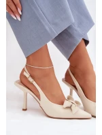 Dámské sandály na podpatku s mašlí Béžové Jonera
