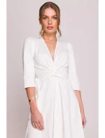 šaty s páskem ecru barva model 20966342 - STYLOVE šaty s páskem ecru barva model 20966342 - STYLOVE