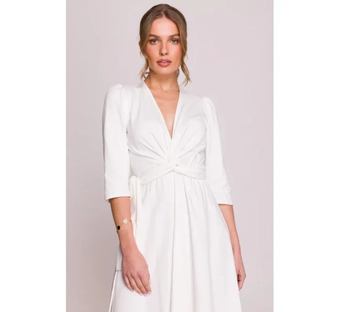 šaty s páskem ecru barva model 20966342 - STYLOVE šaty s páskem ecru barva model 20966342 - STYLOVE