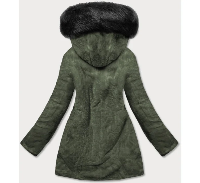 Dámska teplá zimná bunda obojstranná čierna/khaki (w610)