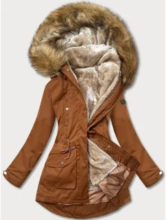 Karamelovo-béžová dámska zimná bunda typu parka (m-21356)