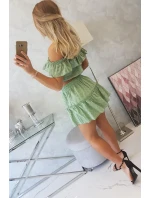 Vyšívaný komplet s pruhovanou blúzkou tmavo mätový