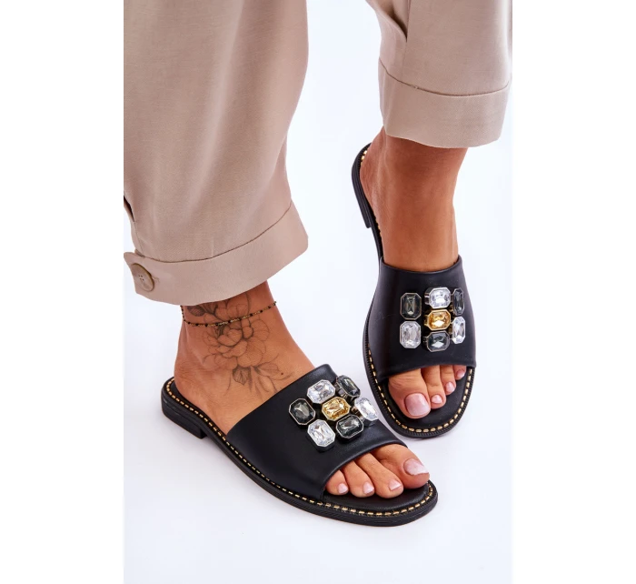 Dámské sandály s kamínky model 21619169 Černá - S.Barski