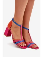 Skórzane Sandały Na Słupku Laura Messi 2879 Multikolor