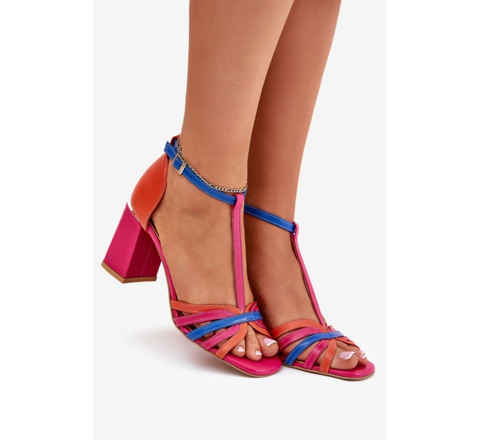 Skórzane Sandały Na Słupku Laura Messi 2879 Multikolor