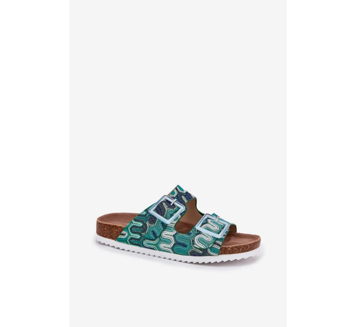 Klapki Damskie Z Klamrami I Brokatem S.Barski RB51-006 Zielone Klapki Damskie Z Klamrami I Brokatem S.Barski RB51-006 Zielone