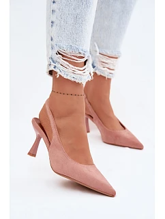 Dámské sandály na podpatku z imitace semiše Růžové model 22103215 - Boto