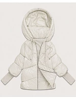 Dámska bunda s pletenými manžetami, oversize, farba ecru (B6078-9)