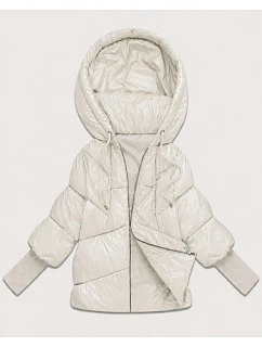 Dámská bunda s pletenými manžetami, oversize, barva ecru (B6078-9)