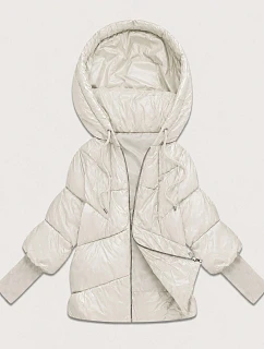 Dámská bunda s pletenými manžetami, oversize, barva ecru (B6078-9)