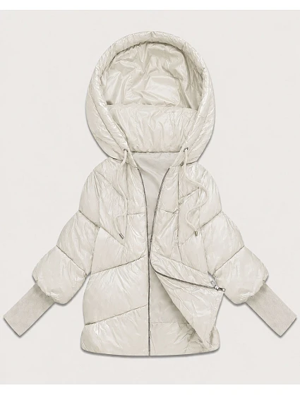 Dámska bunda s pletenými manžetami, oversize, farba ecru (B6078-9)