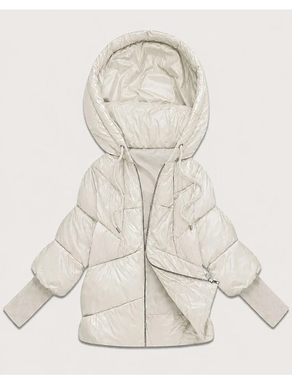 Dámská bunda s pletenými manžetami, oversize, barva ecru (B6078-9)
