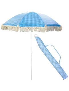 PLÁŽOVÝ A ZÁHRADNÝ SLNEČNÍK SO STRAPCAMI 174 CM MODRÝ