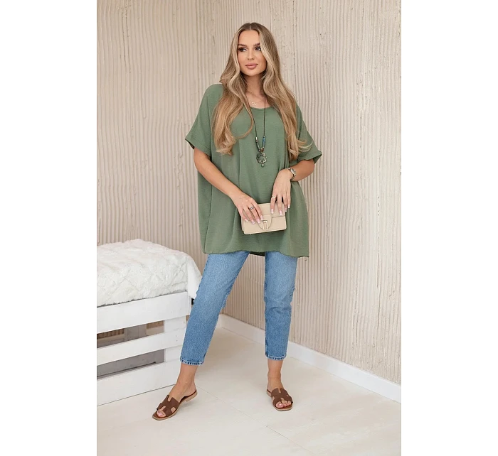 Oversized halenka s přívěskem světlá khaki Oversized halenka s přívěskem světlá khaki