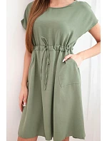 Dámské šaty s krátkým rukávem a vázáním v pase khaki Dámské šaty s krátkým rukávem a vázáním v pase khaki