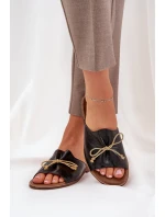 Kožené ploché elegantné papuče s motýlikom Lewski 3572 Black