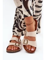 Damskie Klapki Na Korkowej Platformie Z Klamrami Beżowe Vesina