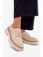 Półbuty Mokasyny Damskie Ze Sznurowaniem Big Star NN274053 Beżowe