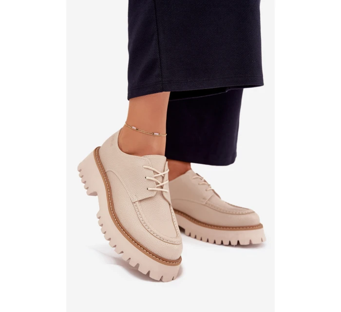 Półbuty Mokasyny Damskie Ze Sznurowaniem Big Star NN274053 Beżowe