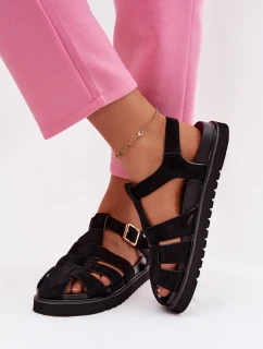 Dámské sandály s zlatým sponou na platformě Černé model 21956087 - Boto