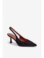 Dámské sandály na jehlovém podpatku z imitace semiše Černé model 22107100 - Boto