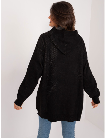 Čierny dámsky oversize sveter s predným vreckom