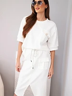 Dámsky maslový set s blúzkou a midi sukňou ecru