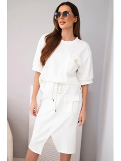 Dámský máslový komplet s halenkou a midi sukní ecru