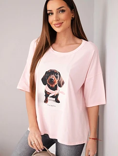 Dámska bavlnená blúzka oversize s potlačou "Dog Fashion" candy pink