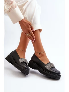 Dámské kožené mokasíny s ozdobným páskem model 21652553 Černé - Zazoo