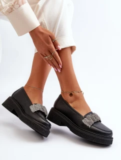 Zazoo 3419 Mokasyny Damskie Skórzane Z Ozdobnym Paseczkiem Czarne