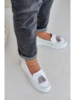 Skórzane Mokasyny Damskie Z Frędzlami Na Platformie I Koturnie Białe Eleazetta Skórzane Mokasyny Damskie Z Frędzlami Na Platformie I Koturnie Białe Eleazetta