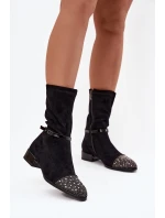 Botki Damskie Na Niskim Obcasie Ze Zdobieniem I Paskiem D&A MR52-165 Czarne