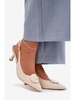 Dámské sandály na podpatku s ozdobným detailem světle béžové model 22027892 - Boto