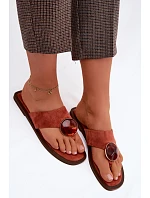 Dámské ploché žabky s ozdobou Eko semiš oranžové model 22125628 - Boto