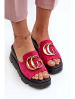 Dámske eko semišové papuče na klinoch a platforme so zlatým lemovaním Fuchsia Iaria