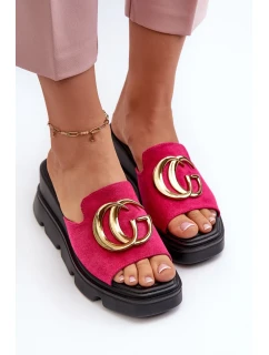 Dámske eko semišové papuče na klinoch a platforme so zlatým lemovaním Fuchsia Iaria