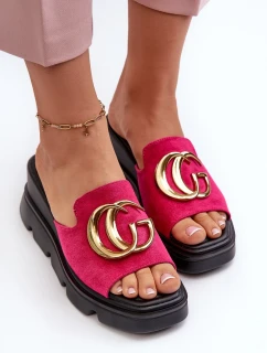 Dámske eko semišové papuče na klinoch a platforme so zlatým lemovaním Fuchsia Iaria