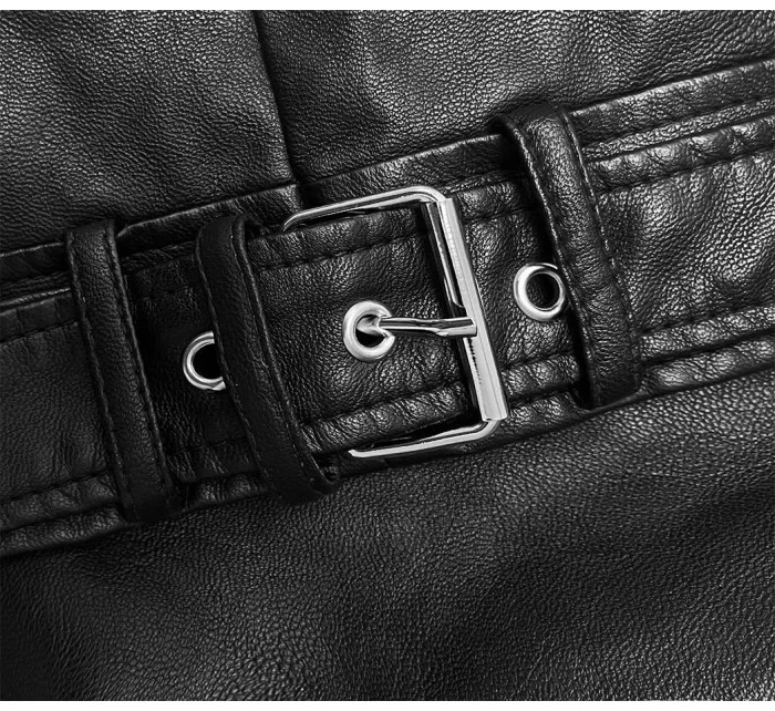 Čierna bunda ramoneska z imitácie kože (11Z8062)