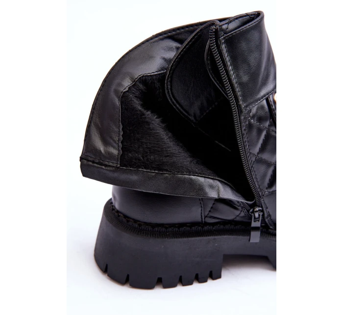 Workery Botki Damskie Z Ozdobą Czarne Toye Workery Botki Damskie Z Ozdobą Czarne Toye