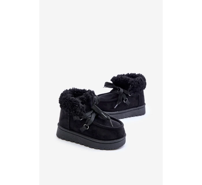 Śniegowce Botki Dziecięce Ocieplane Futerkiem Czarne Adelane Śniegowce Botki Dziecięce Ocieplane Futerkiem Czarne Adelane