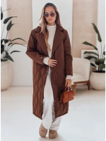 Dámský prošívaný dlouhý kabát hnědý Dstreet model 21990538 - FashionStreet