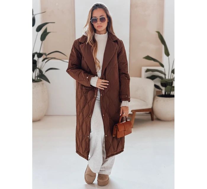 Dámský prošívaný dlouhý kabát hnědý Dstreet model 21990538 - FashionStreet