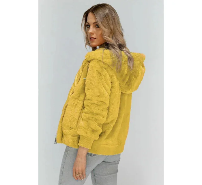 Žlutá plyšová bunda s kapucí model 7835925 - Libland