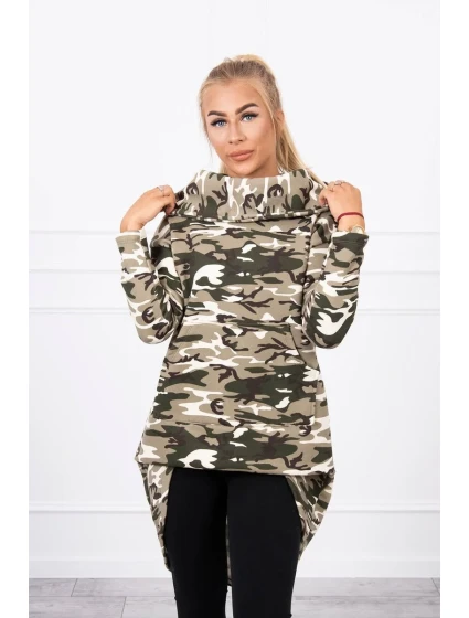 Mikina s dlhým chrbtom moro khaki+ecru